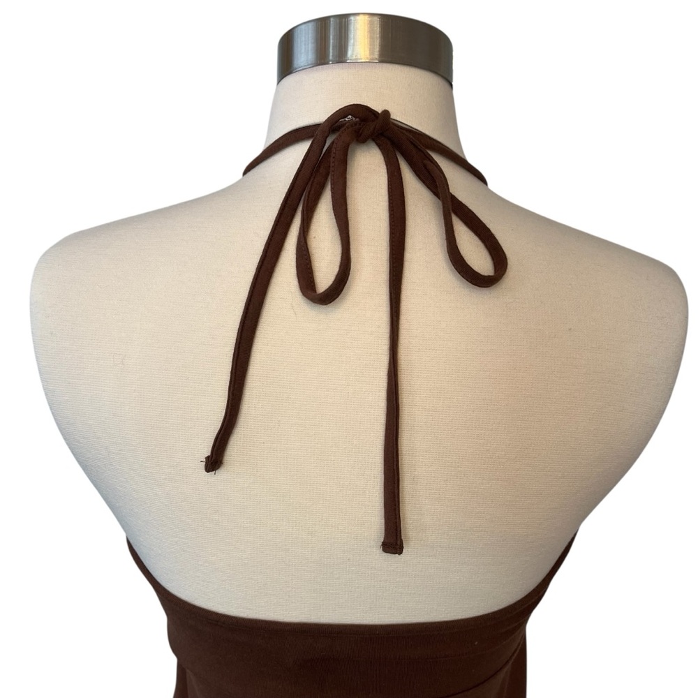 Vintage Y2K AEO halter sun dress brown cross strap tie back embroidered XS - Picture 9 of 16